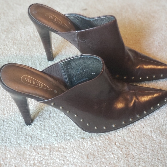 Brown Heeled Slip On Pumps - Picture 2 of 2